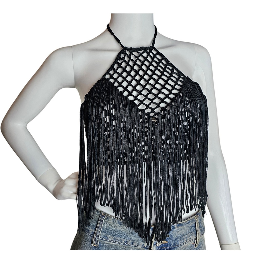 Handmade‎ Crochet Fringe Halter Top, Boho Festival Top, Fairycore Summer Fashion
